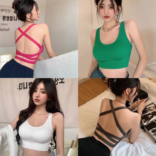 Hot Girl Sexy Beautiful Back Knitted Camisole Women's Inner Wear Summer No Rims with Breast Pads Bottoming Outer Top